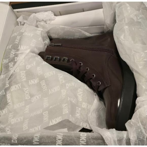 DKNY Talma Lace-Up Combat Boots in Burgundy Size 8 - Picture 3 of 10